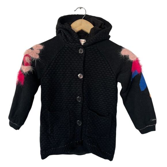 Catimini Black Floral Accent Wool Sweater Coat Size 5